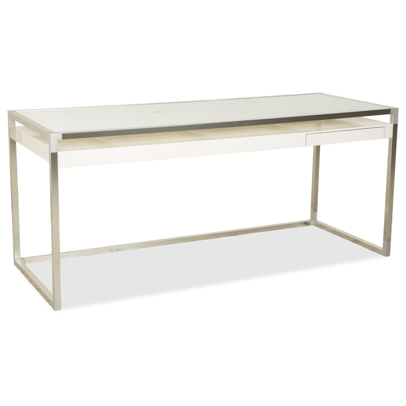 Bureau Ligne Roset Contour en verre blanc avec tiroir pour bureau à domicile