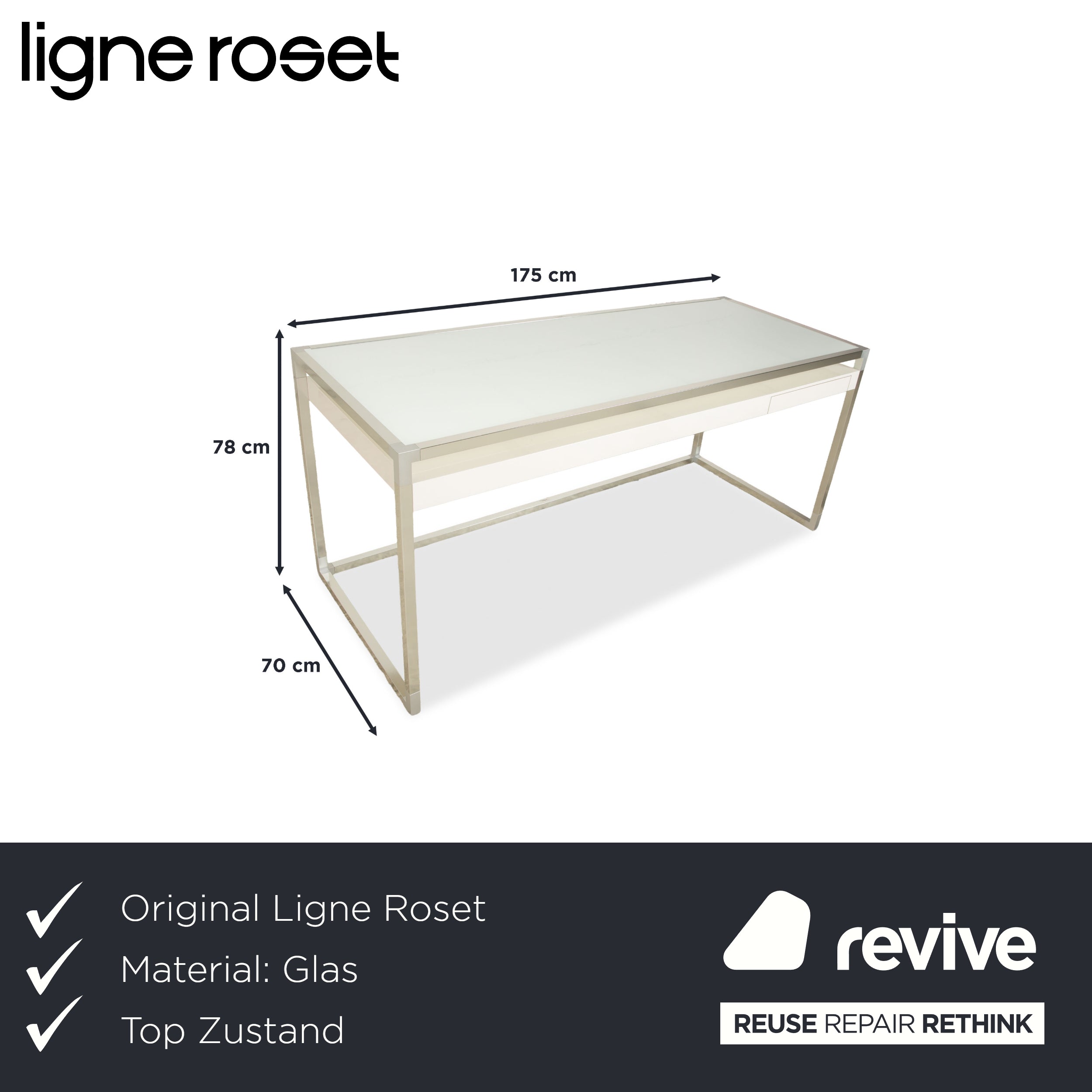 Bureau Ligne Roset Contour en verre blanc avec tiroir pour bureau à domicile