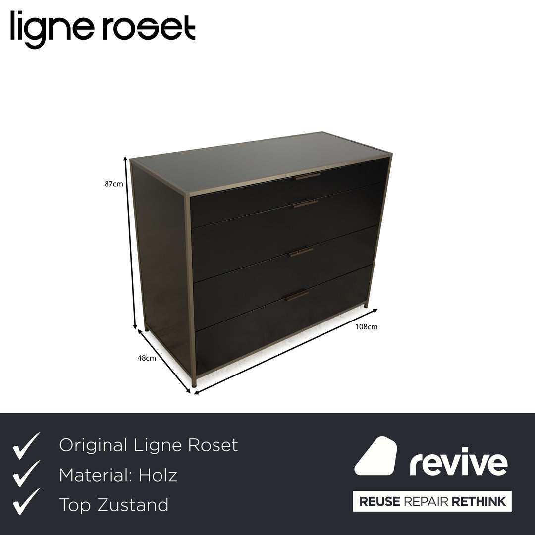 Ligne Roset Dita wooden sideboard anthracite metal drawers