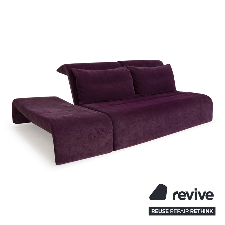 ligne roset Downtown fabric three-seater purple sofa couch manual function sleeping function