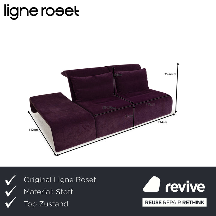 ligne roset Downtown Stoff Dreisitzer Lila Sofa Couch manuelle Funktion Schlaffunktion