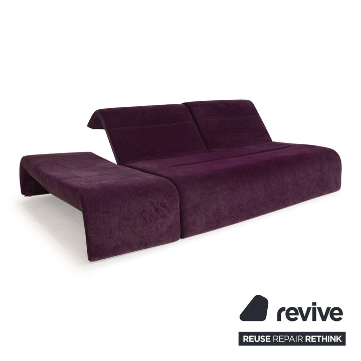 ligne roset Downtown fabric three-seater purple sofa couch manual function sleeping function
