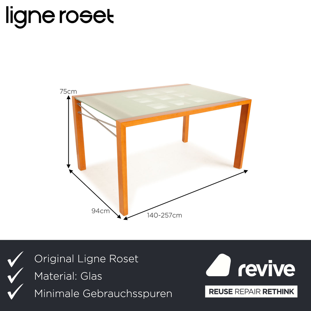 ligne roset Extensia glass dining table blue extension function 140/257 x 75 x 94