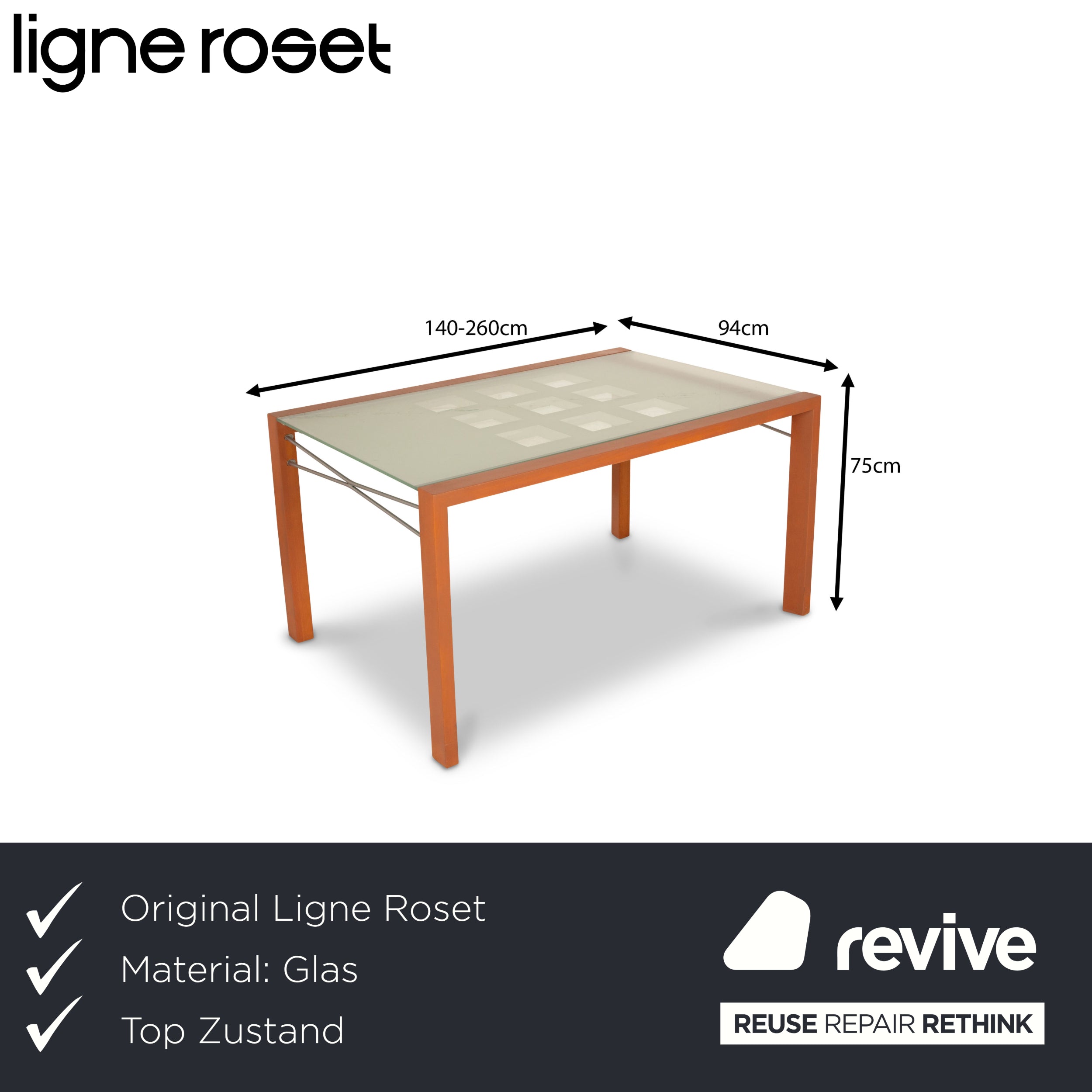 Ligne Roset Extensia Glass Dining Table Brown with Extension Function