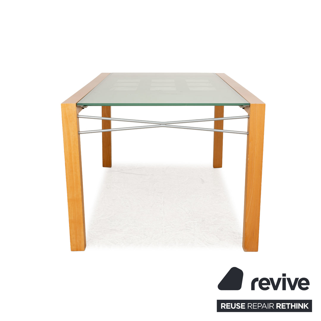 Ligne Roset Extensia Glass Wood Dining Table Brown Silver Extendable