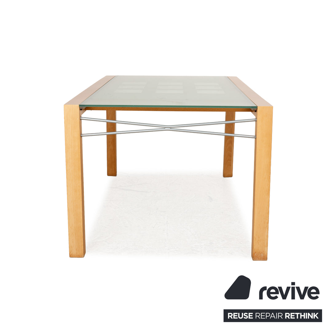 Ligne Roset Extensia Glass Wood Dining Table Brown Silver Extendable