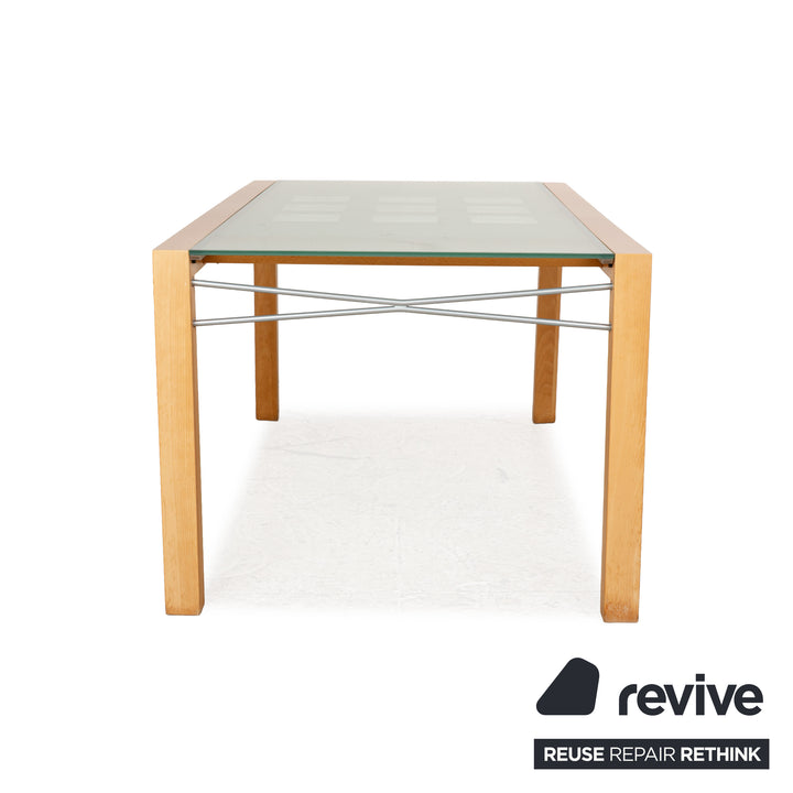 Ligne Roset Extensia Glass Wood Dining Table Brown Silver Extendable