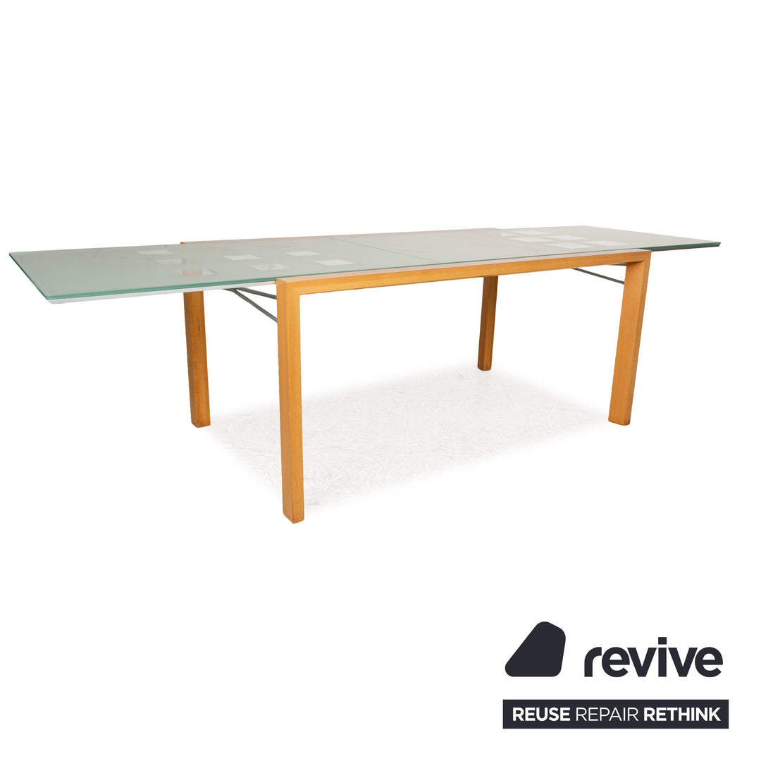 Ligne Roset Extensia Glass Wood Dining Table Brown Silver Extendable