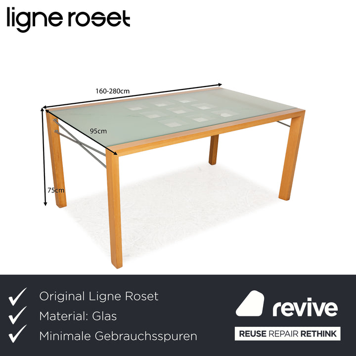 Ligne Roset Extensia Glass Wood Dining Table Brown Silver Extendable