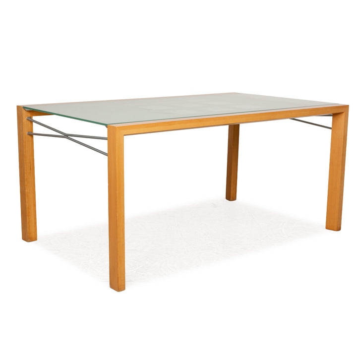 Ligne Roset Extensia Glass Wood Dining Table Brown Silver Extendable