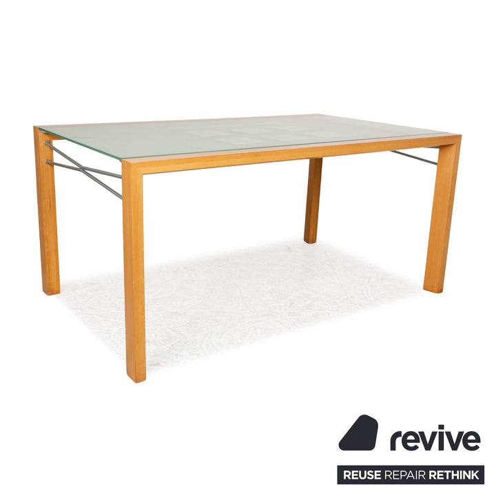 Ligne Roset Extensia Glass Wood Dining Table Brown Silver Extendable