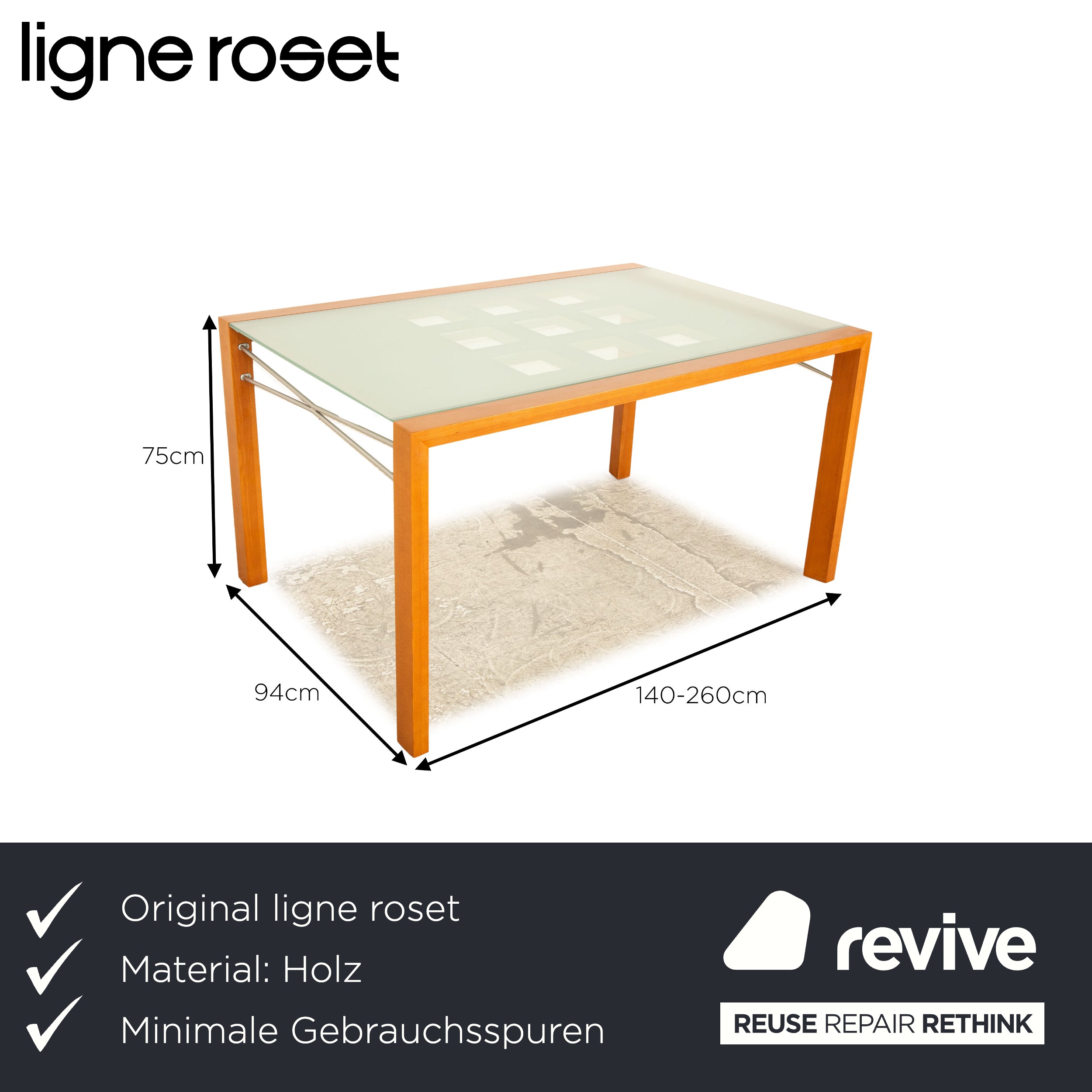 ligne roset Extensia wood table brown pull-out function 140/260 x 75 x 94