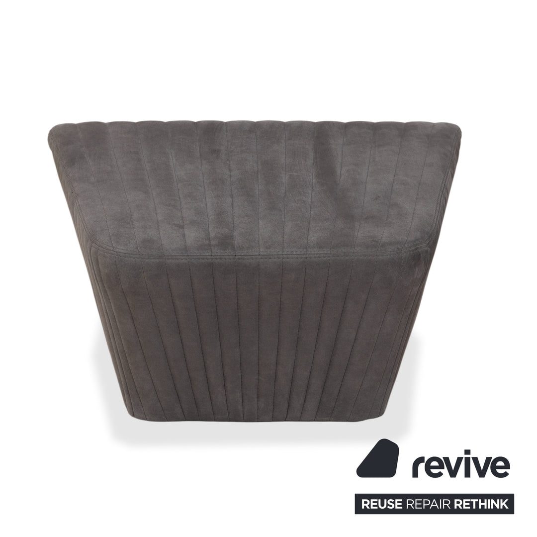 Fauteuil tabouret gris en tissu à facettes rosette ligne