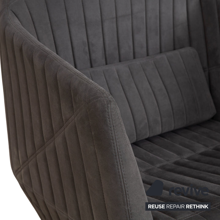 Fauteuil tabouret gris en tissu à facettes rosette ligne