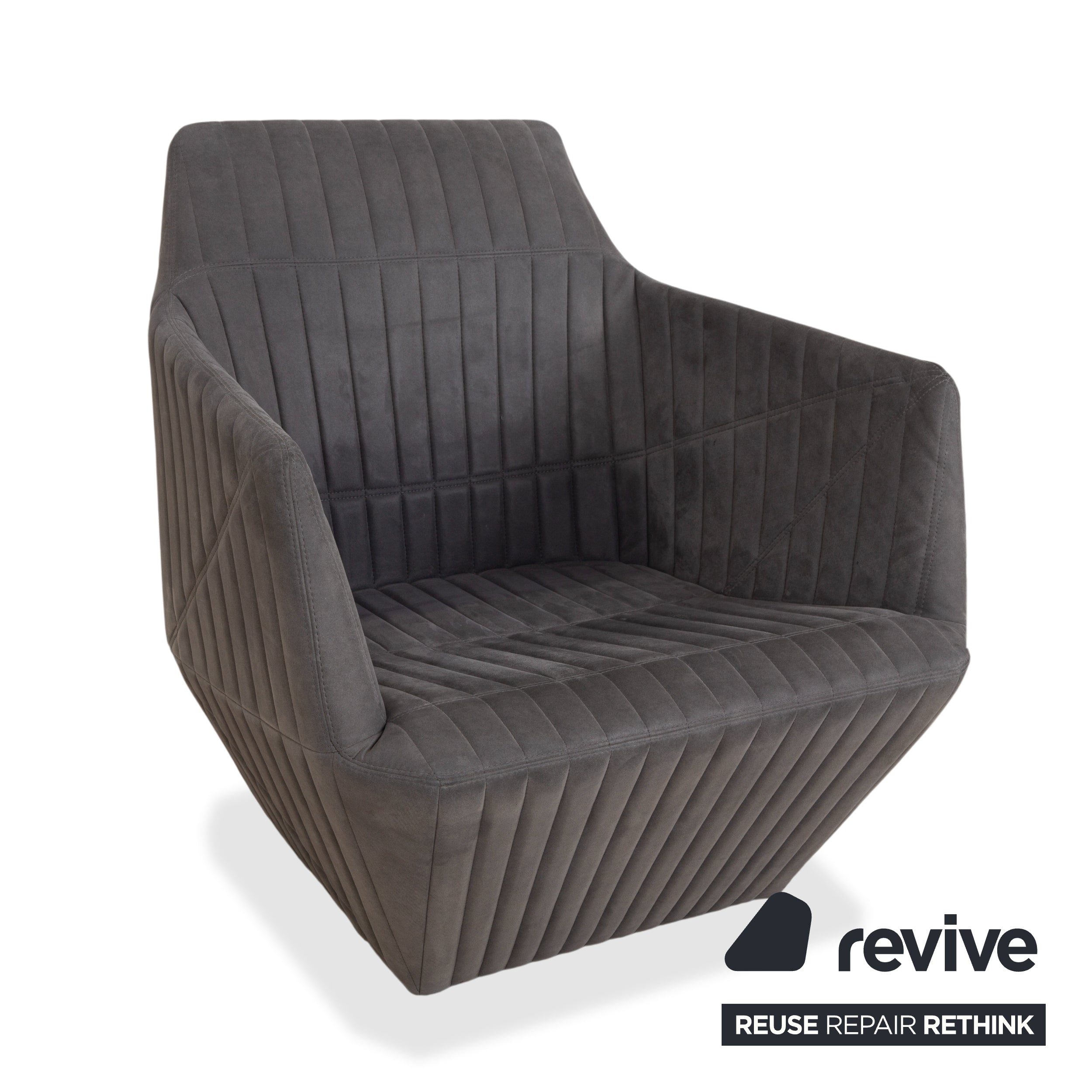 Fauteuil tabouret gris en tissu à facettes rosette ligne