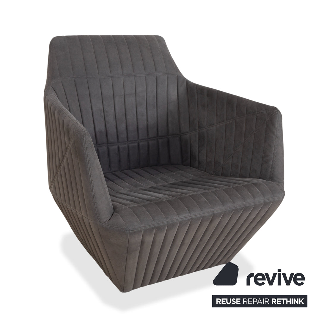 Fauteuil tabouret gris en tissu à facettes rosette ligne