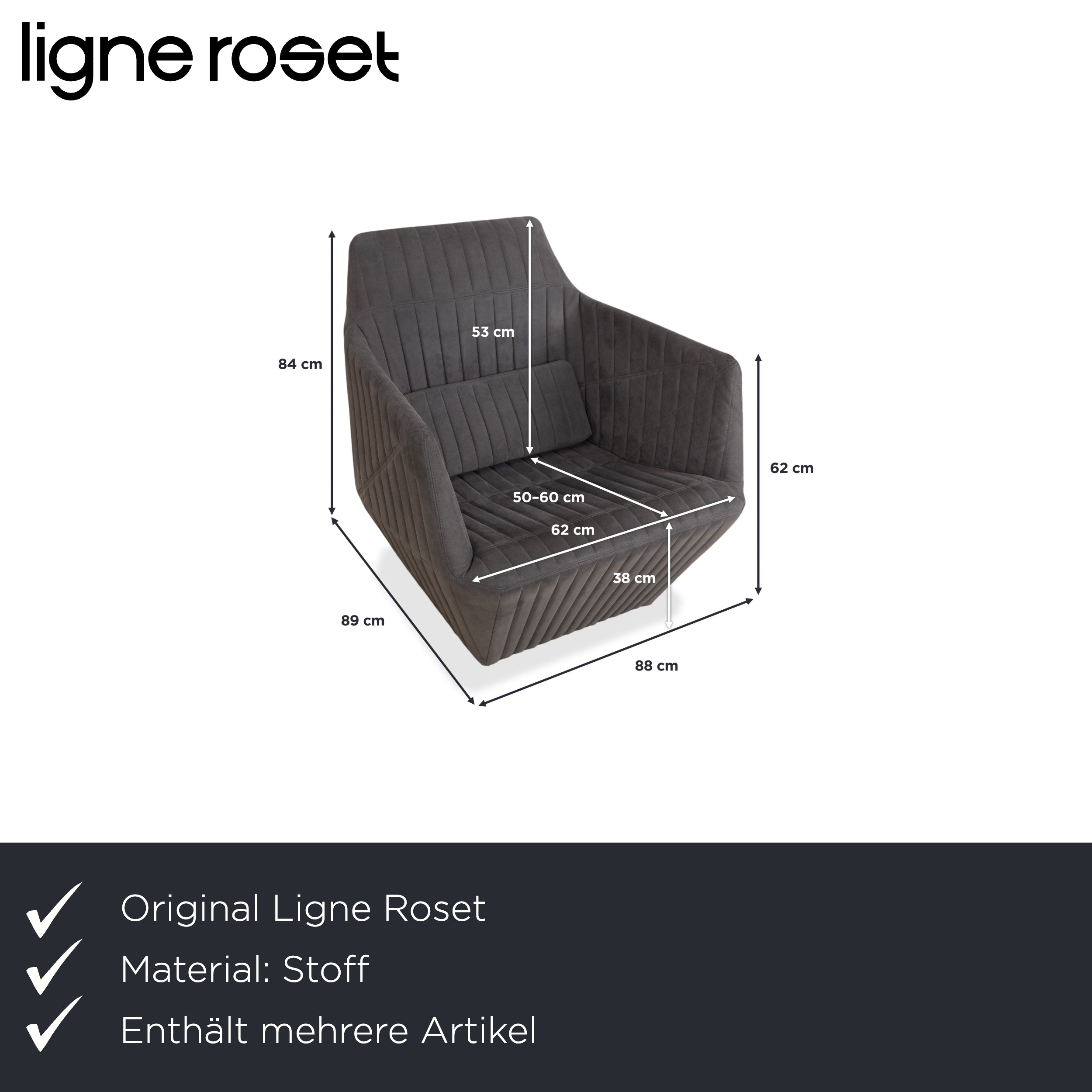 ligne roset facet fabric armchair stool gray