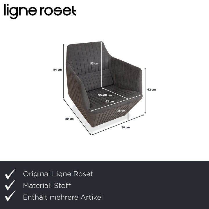 Fauteuil tabouret gris en tissu à facettes rosette ligne