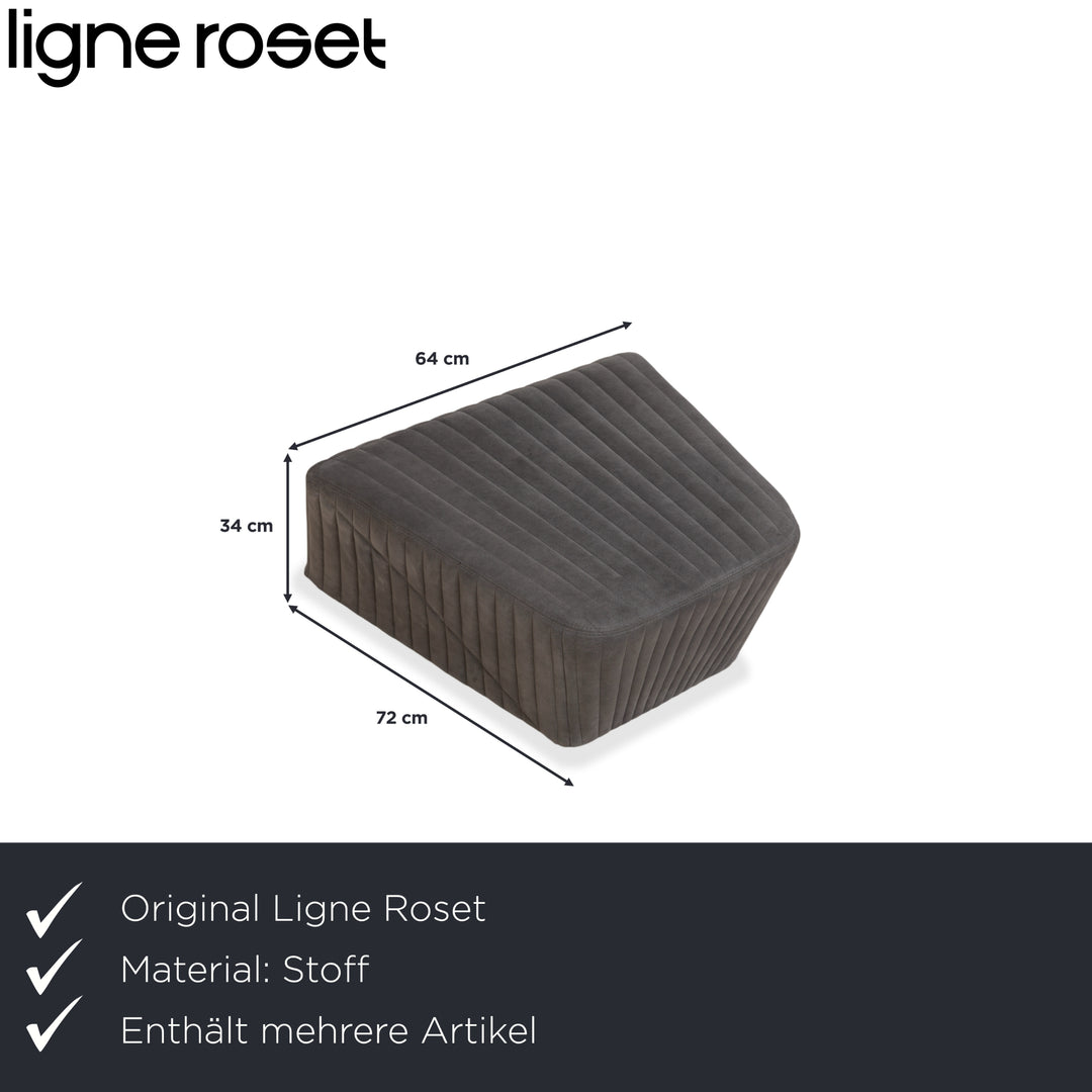 Fauteuil tabouret gris en tissu à facettes rosette ligne