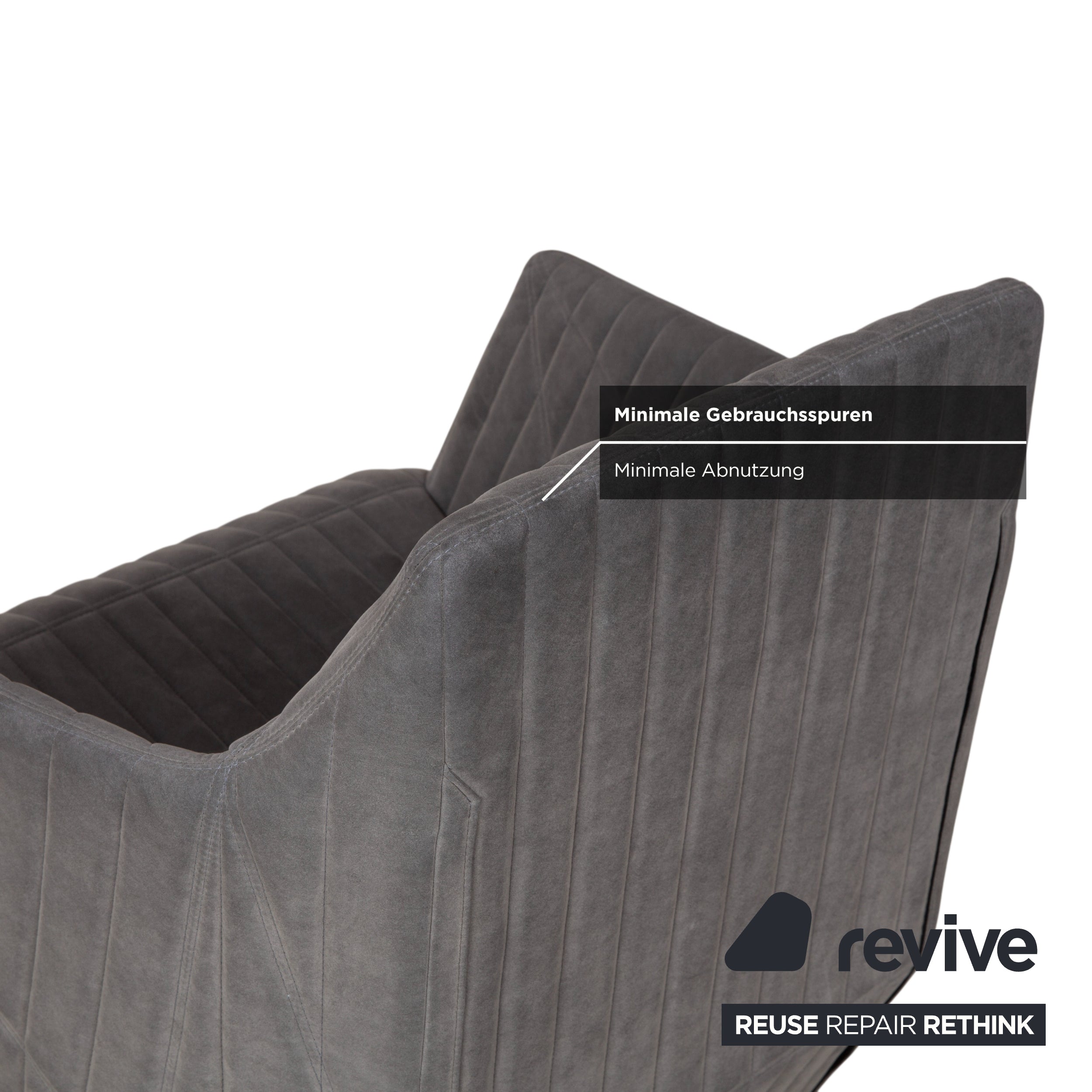 Fauteuil tabouret gris en tissu à facettes rosette ligne