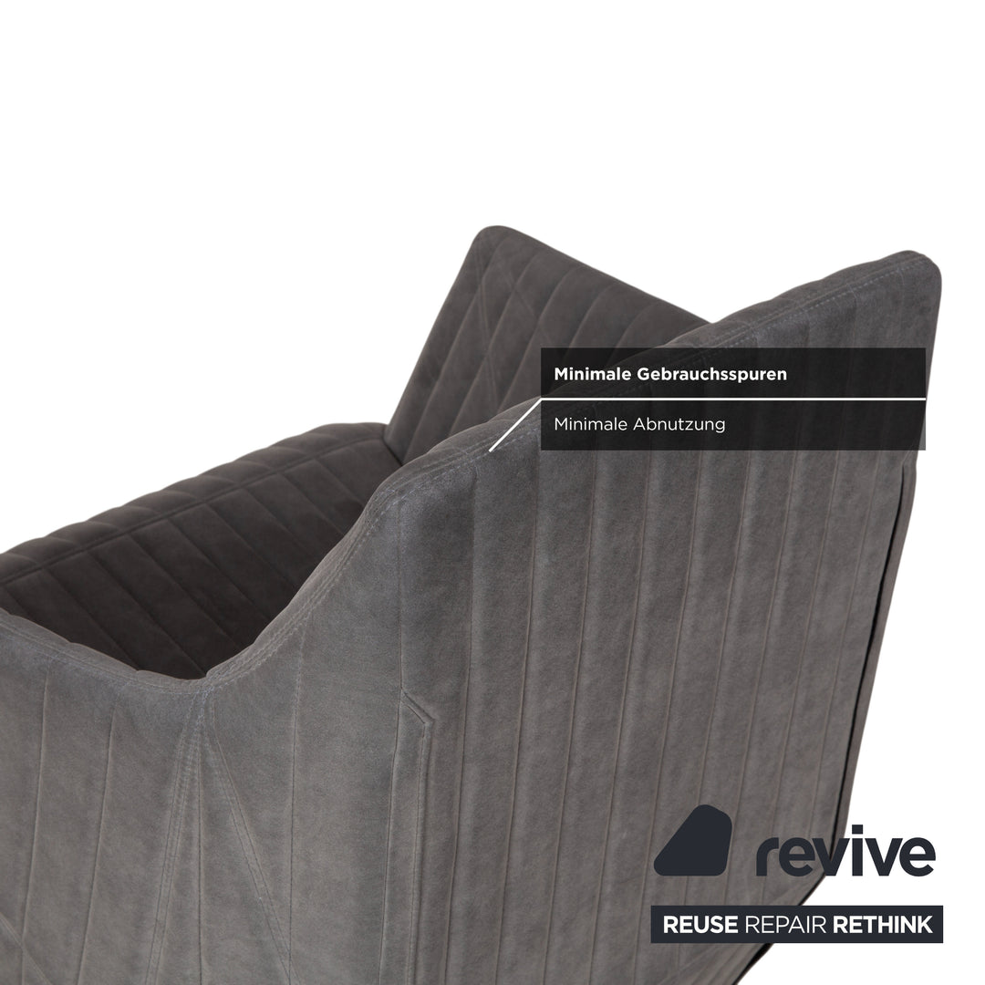 Fauteuil tabouret gris en tissu à facettes rosette ligne