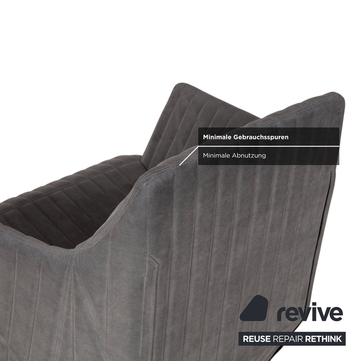 Fauteuil tabouret gris en tissu à facettes rosette ligne
