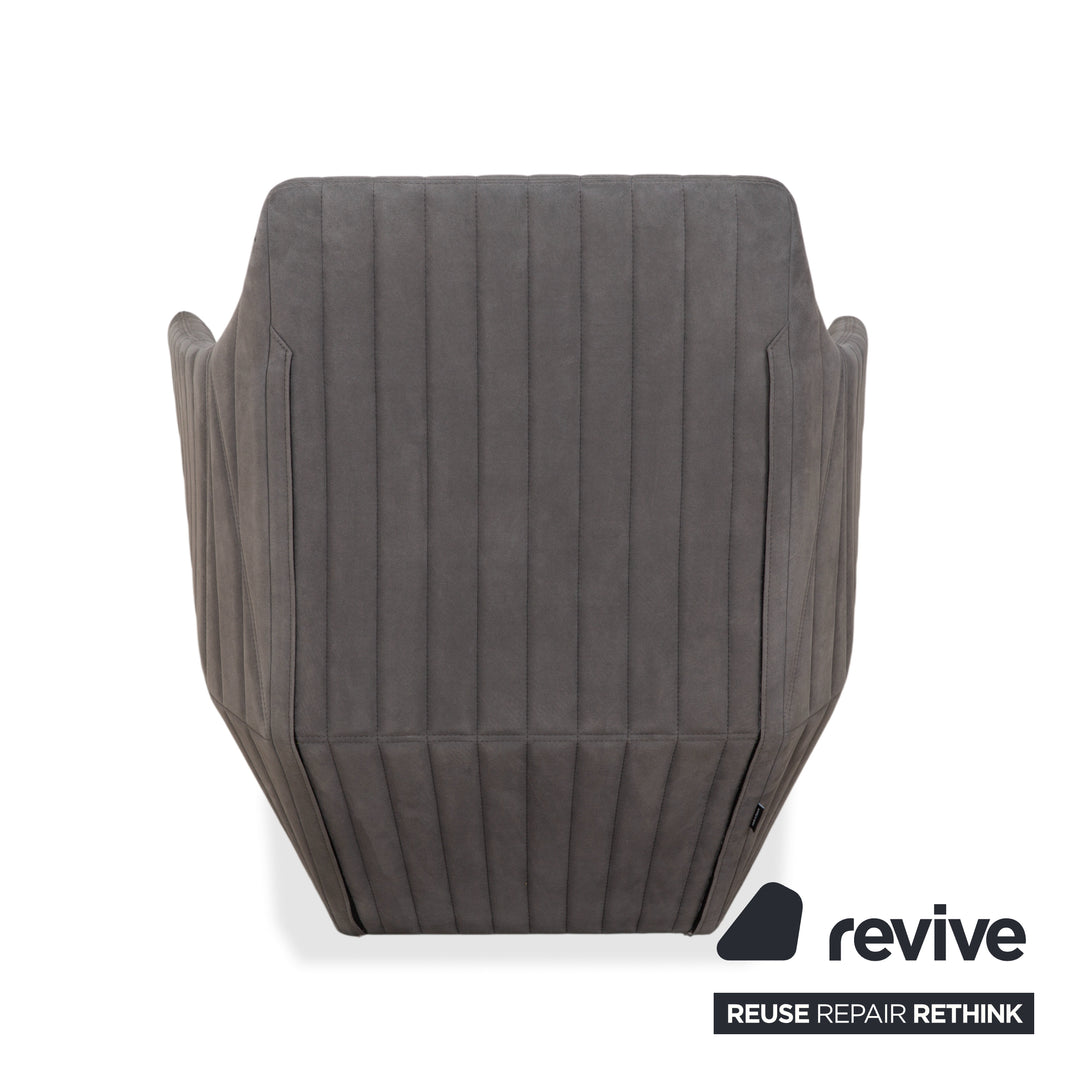 Fauteuil tabouret gris en tissu à facettes rosette ligne