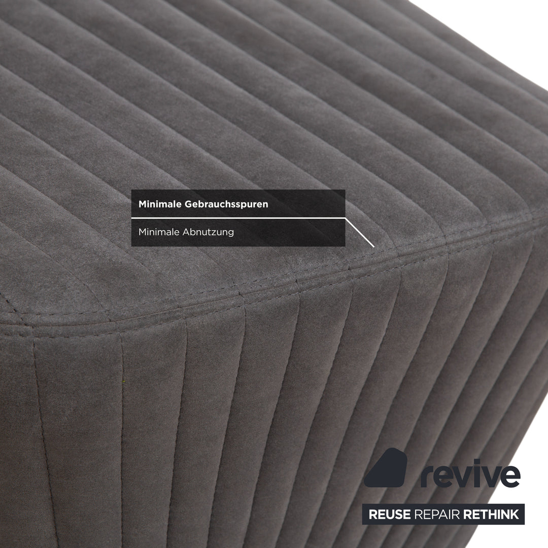Fauteuil tabouret gris en tissu à facettes rosette ligne