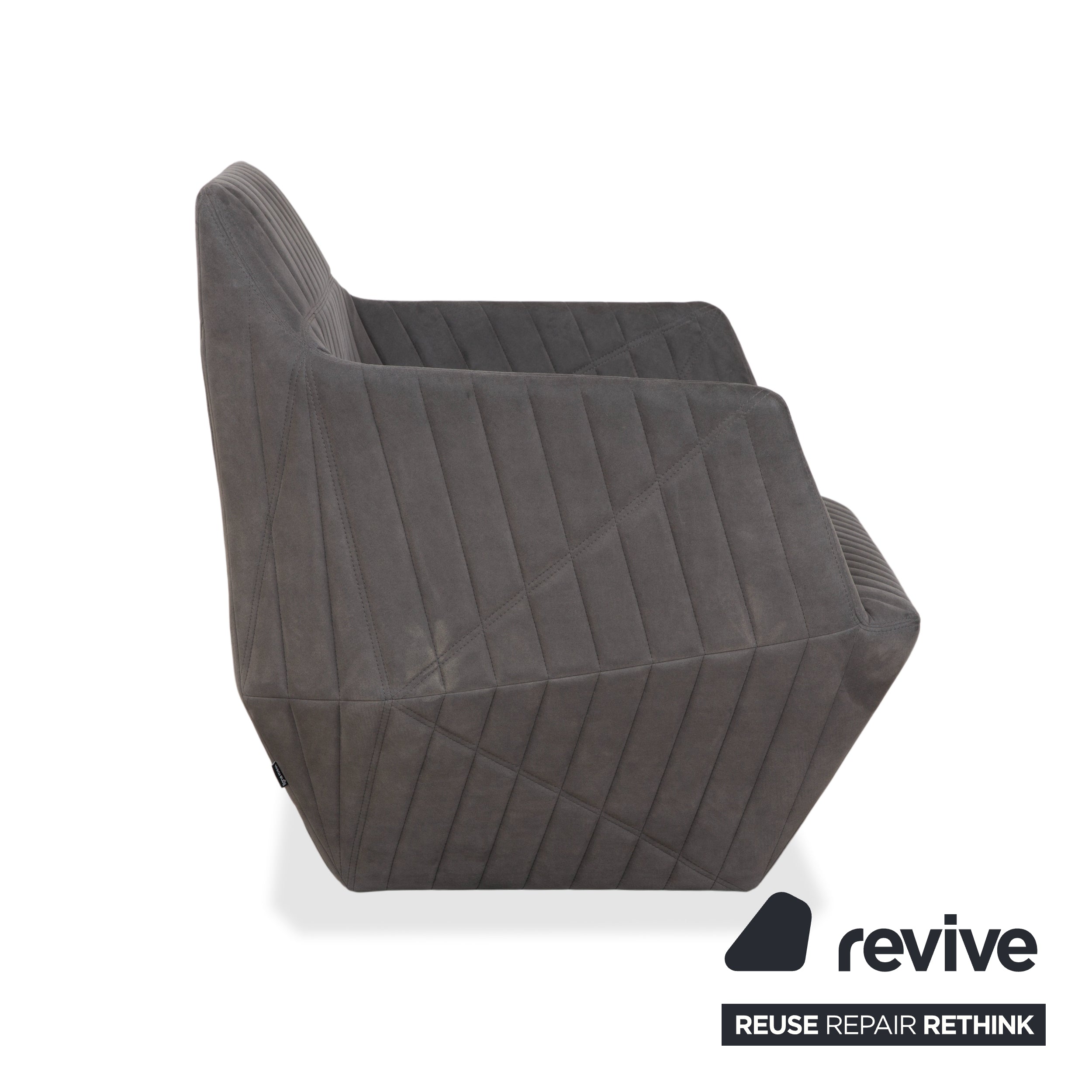 Fauteuil tabouret gris en tissu à facettes rosette ligne