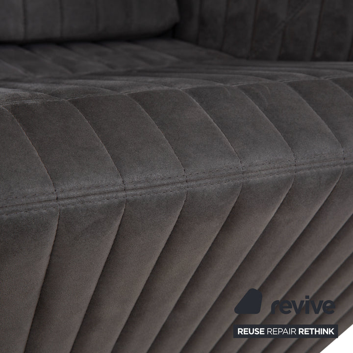 Fauteuil tabouret gris en tissu à facettes rosette ligne