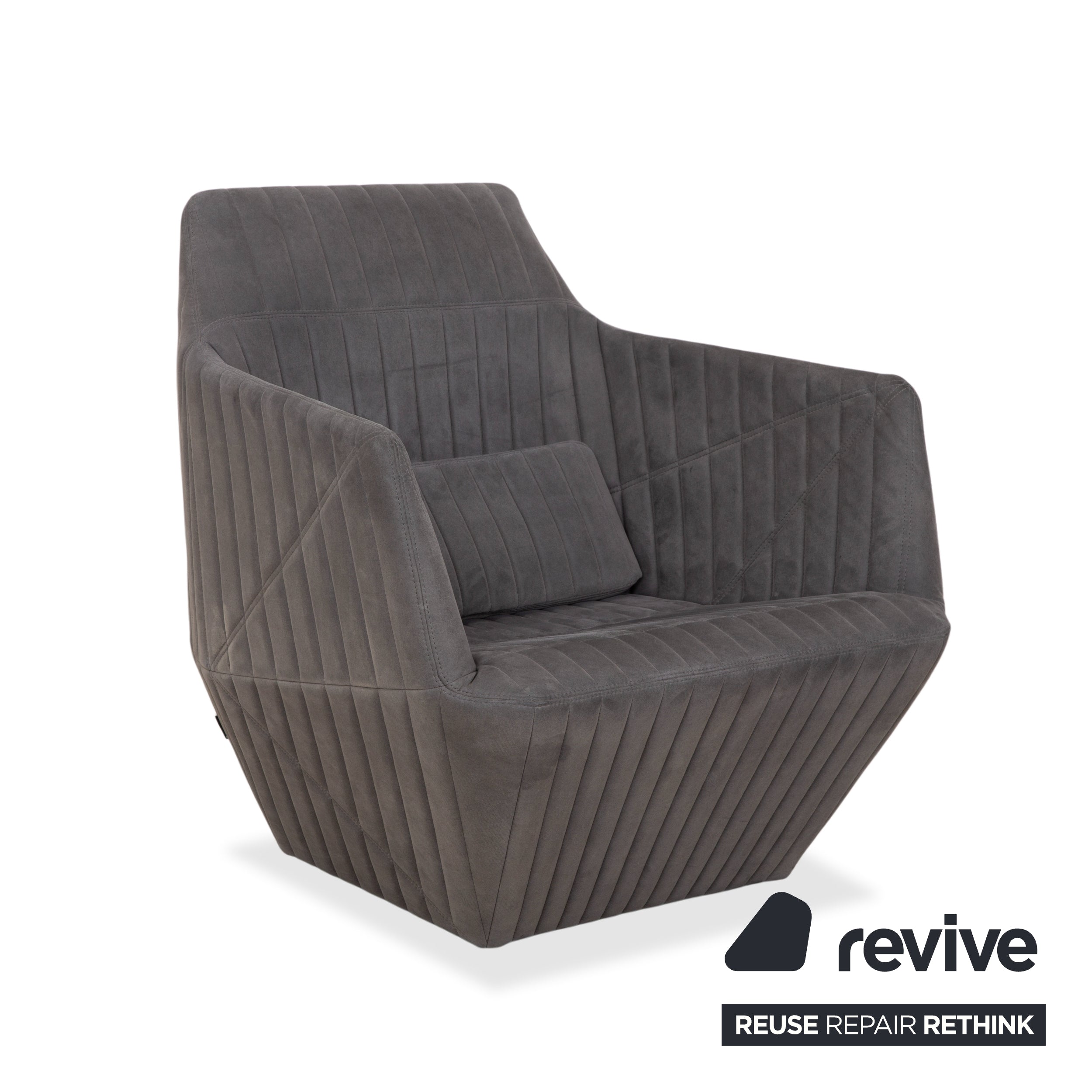Fauteuil tabouret gris en tissu à facettes rosette ligne