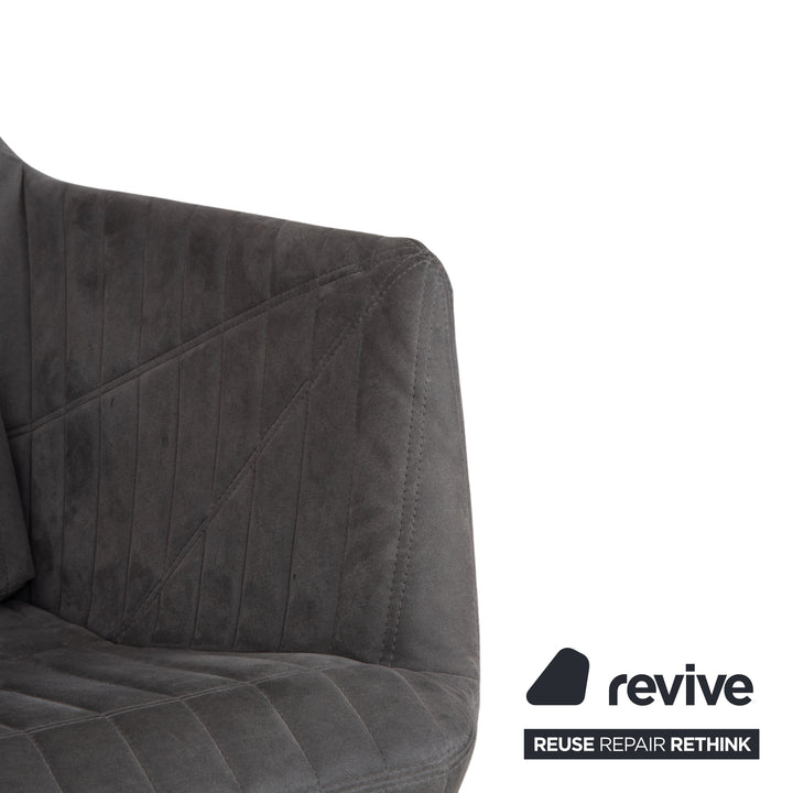 Fauteuil tabouret gris en tissu à facettes rosette ligne