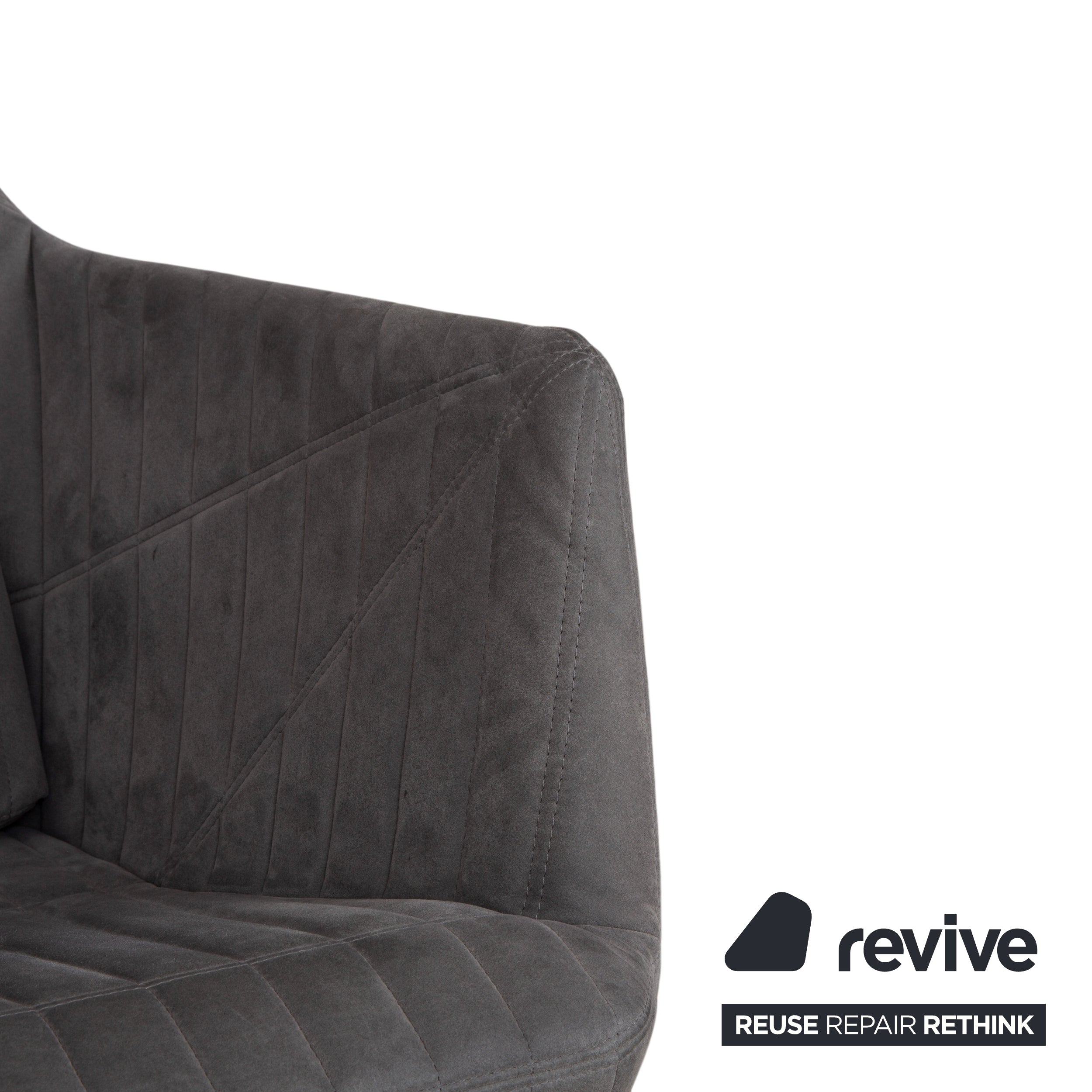 Fauteuil tabouret gris en tissu à facettes rosette ligne