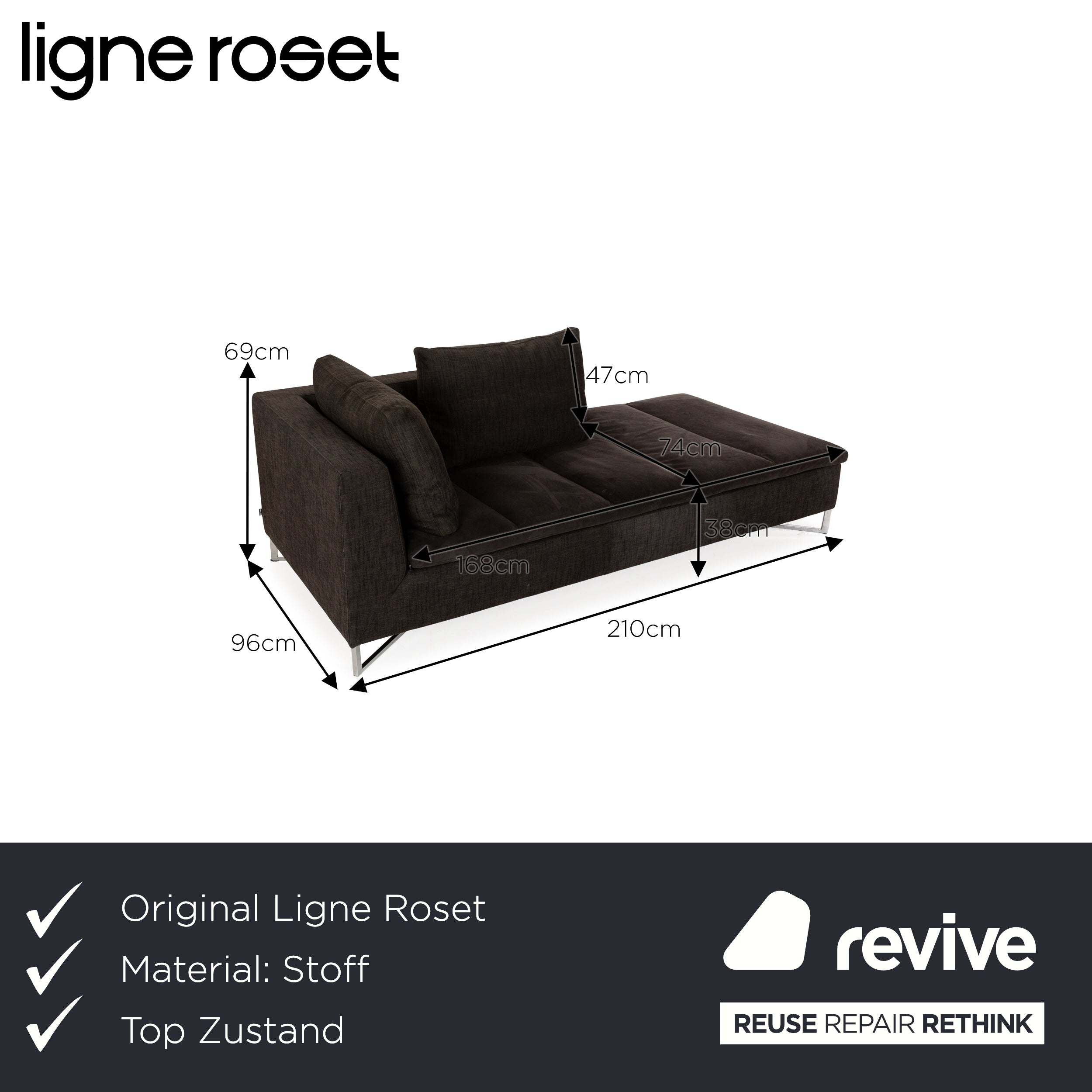 ligne roset Feng fabric lounger gray