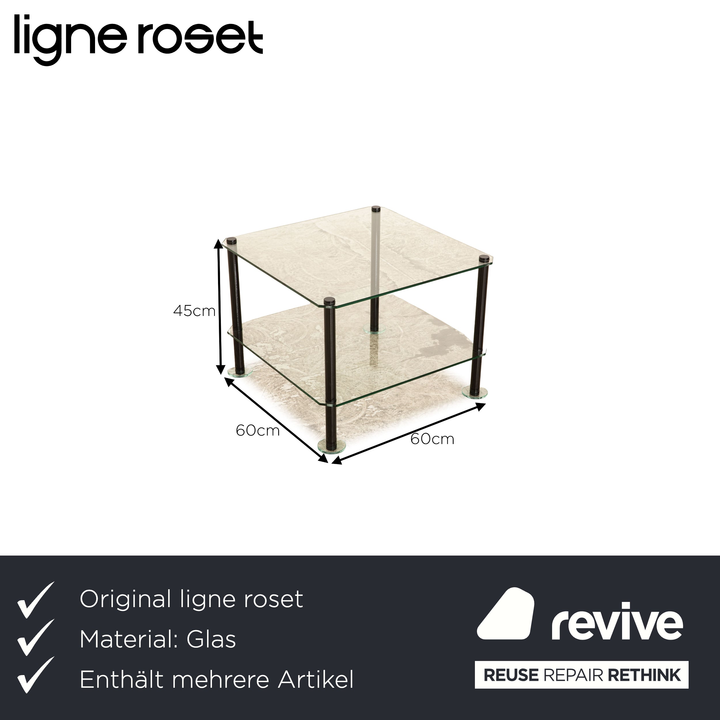 ligne roset Glas Tisch Garnitur Schwarz Couchtisch