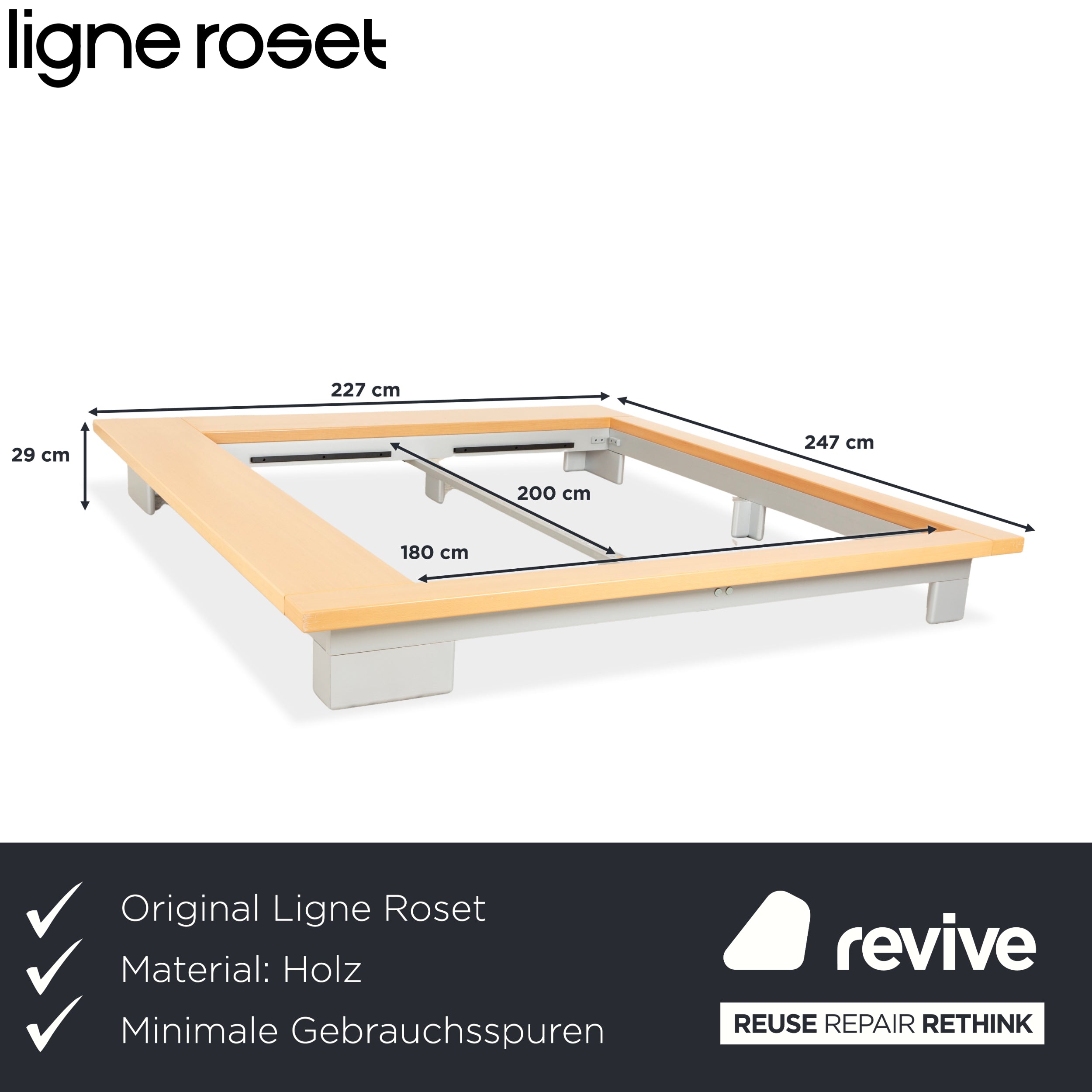 Ligne Roset Holz Bett Doppelbett Braun 200x180 cm
