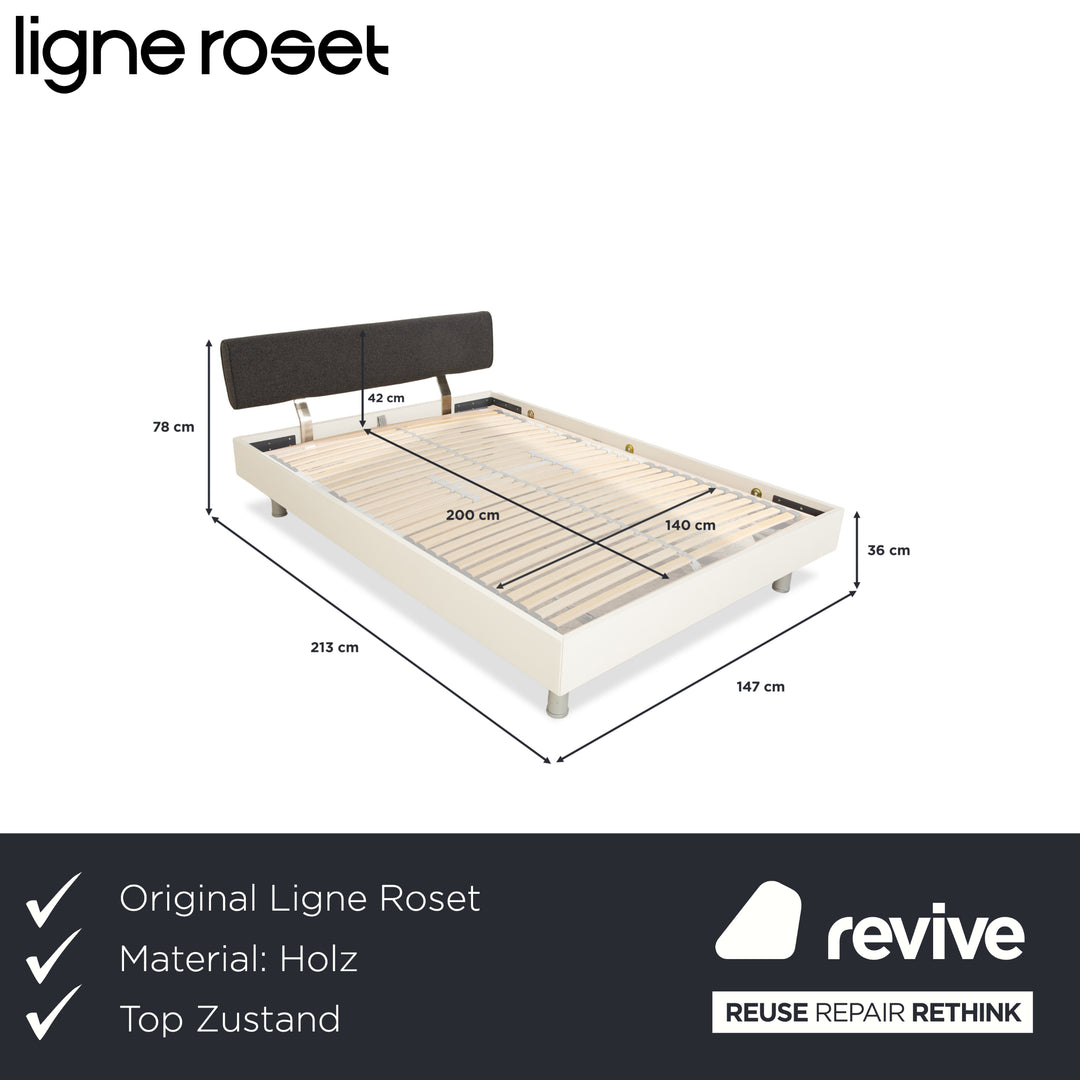 Ligne Roset wooden bed, white/dark grey, 140 x 200 cm