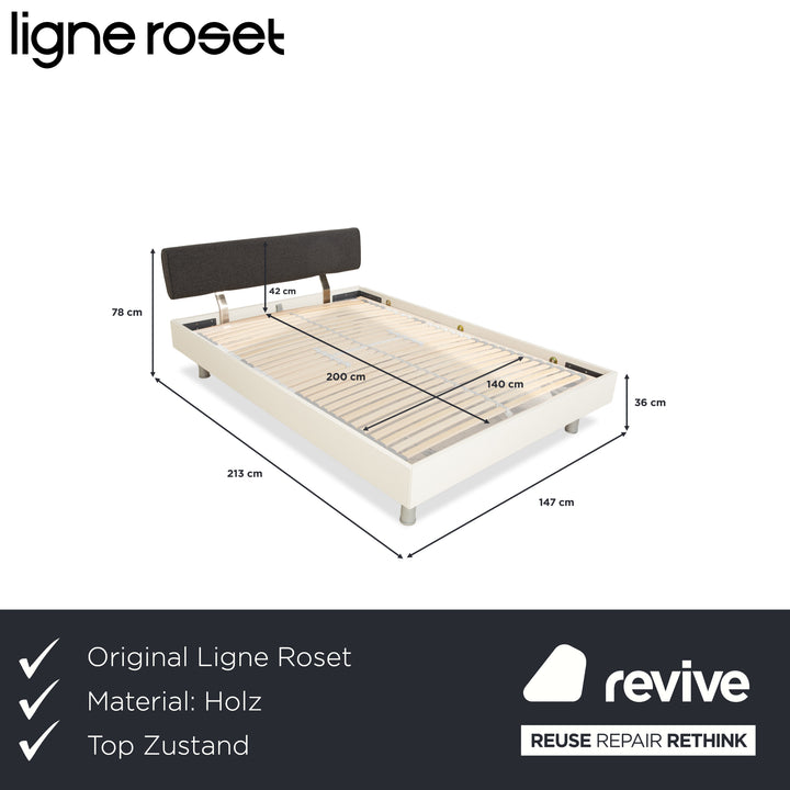 Ligne Roset wooden bed, white/dark grey, 140 x 200 cm