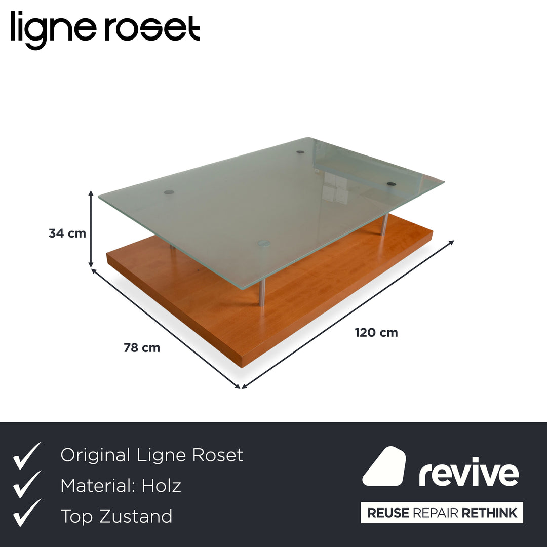 Ligne Roset Wood Glass Coffee Table Brown Pear Wood 120 x 78 cm