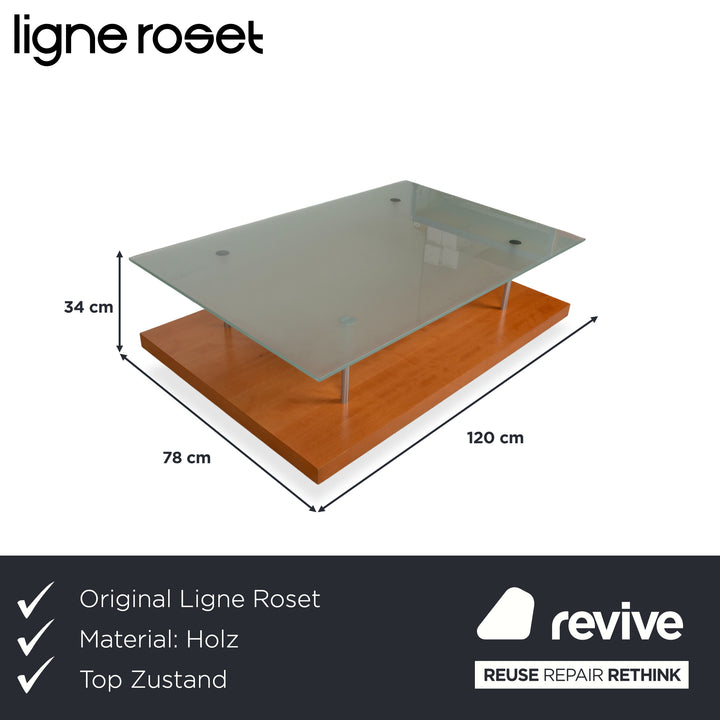 Ligne Roset Wood Glass Coffee Table Brown Pear Wood 120 x 78 cm