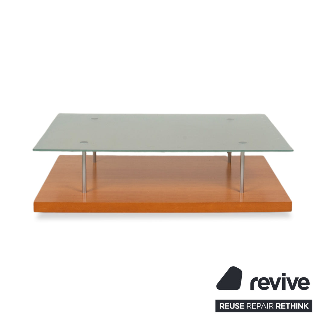Ligne Roset Wood Glass Coffee Table Brown Pear Wood 120 x 78 cm