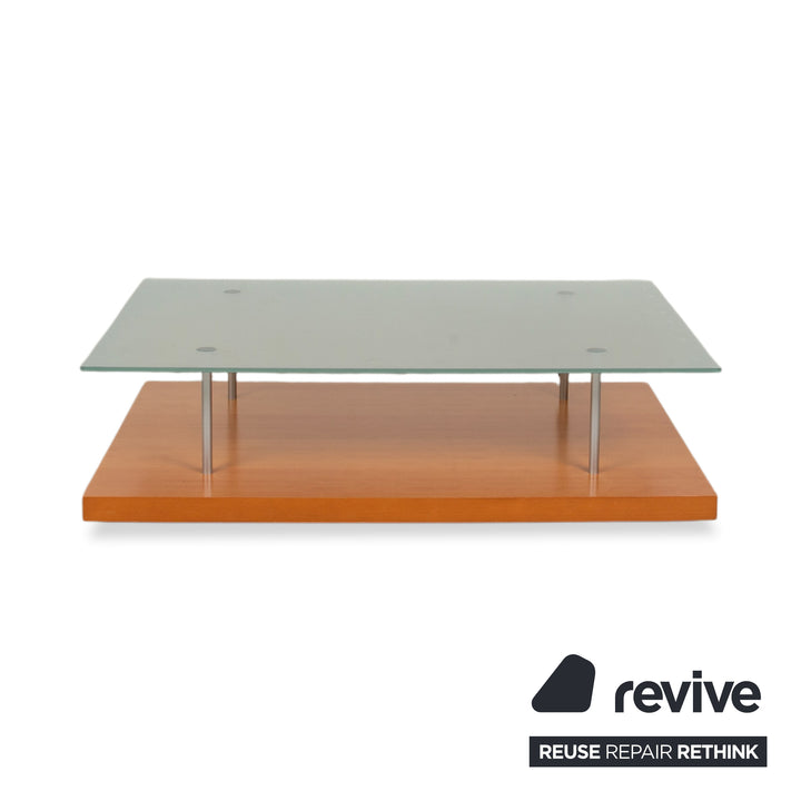 Ligne Roset Wood Glass Coffee Table Brown Pear Wood 120 x 78 cm