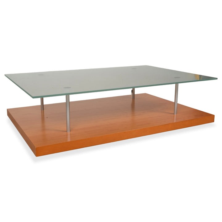Ligne Roset Wood Glass Coffee Table Brown Pear Wood 120 x 78 cm