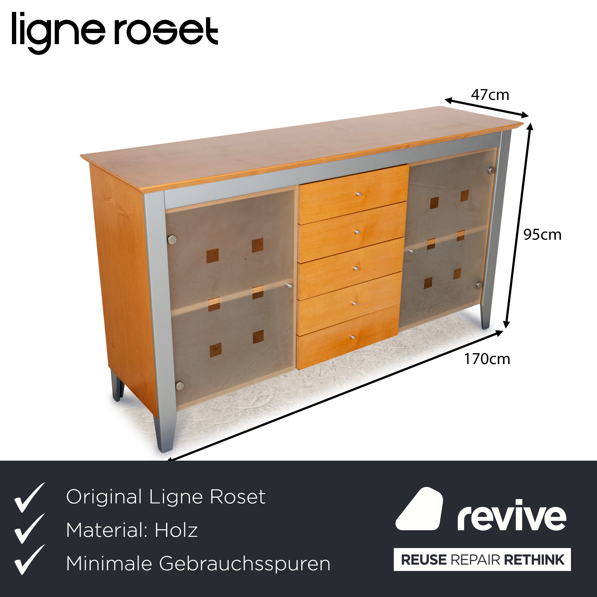 Ligne Roset Wooden Sideboard Brown Silver