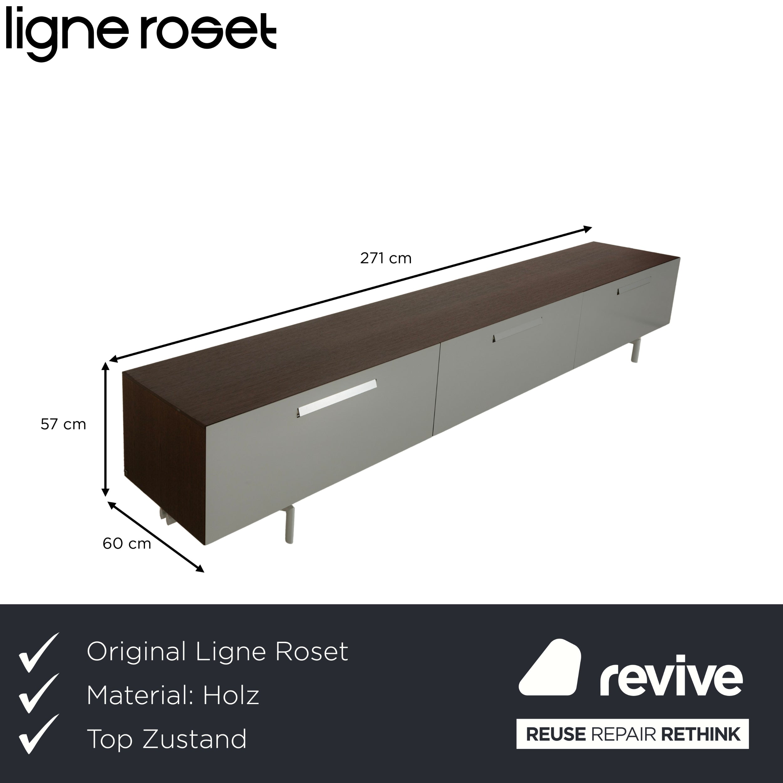 Ligne Roset Buffet en Bois Gris Marron Lowboard
