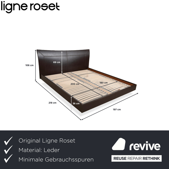 Ligne Roset Leder Bett Braun 180x200