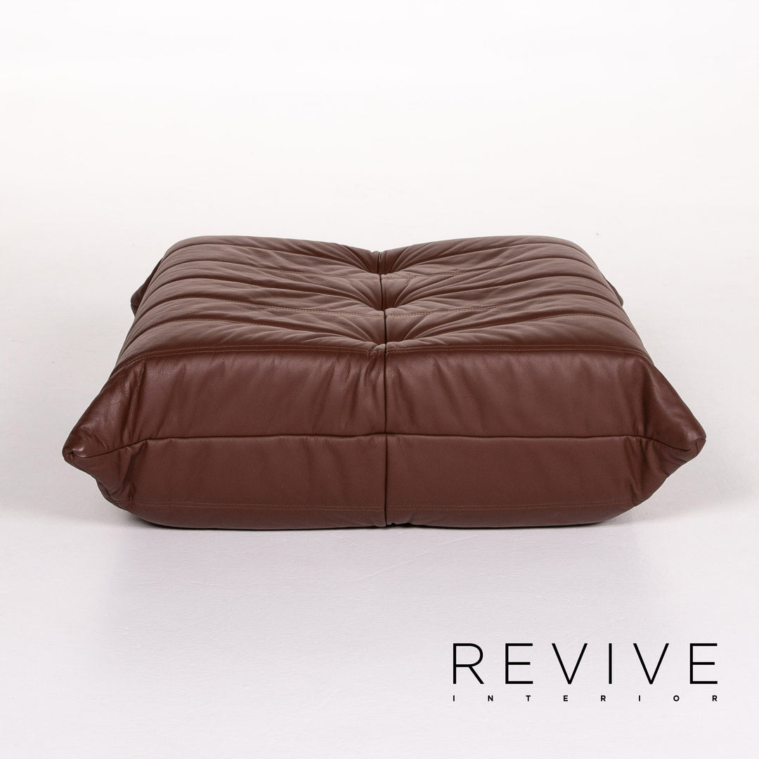Ligne Roset Togo leather corner sofa set, brown/dark brown with mocha ottoman