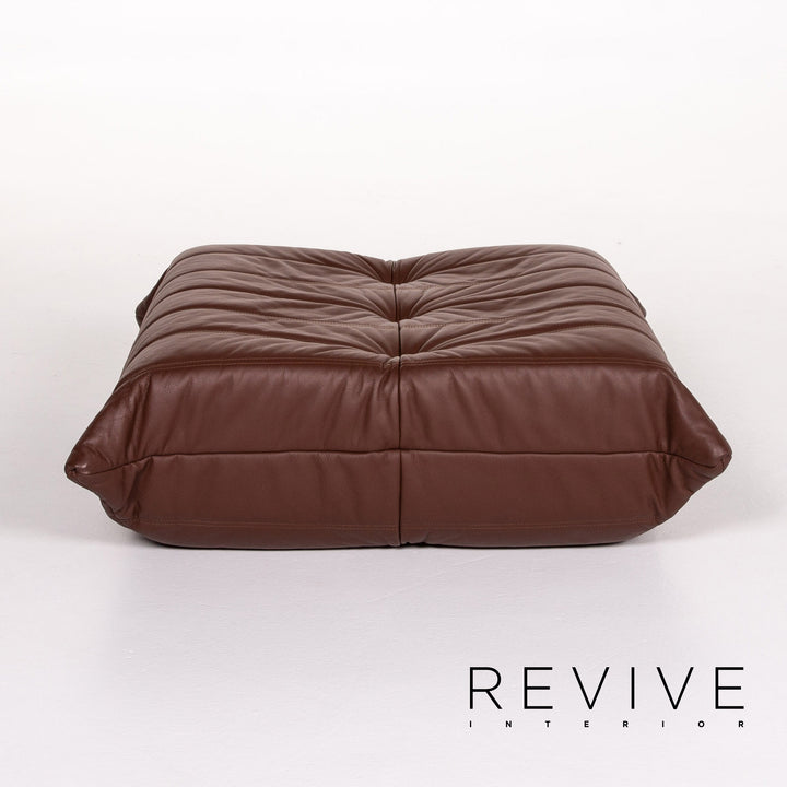 Ligne Roset Togo leather corner sofa set, brown/dark brown with mocha ottoman