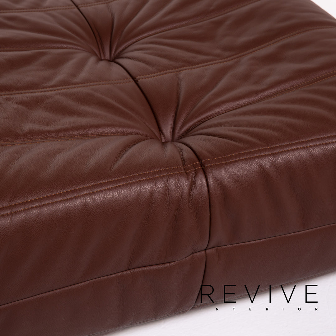 Ligne Roset Togo leather corner sofa set, brown/dark brown with mocha ottoman