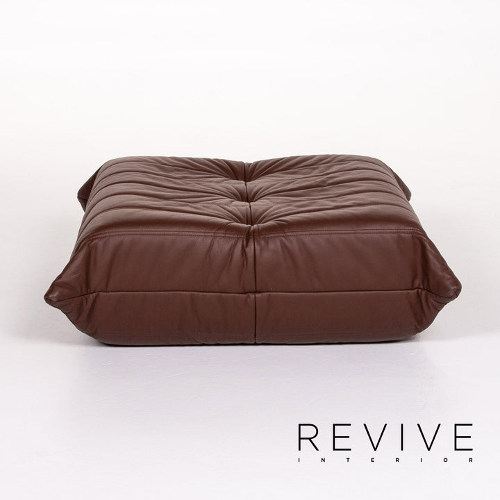 Ligne Roset Togo leather corner sofa set, brown/dark brown with mocha ottoman
